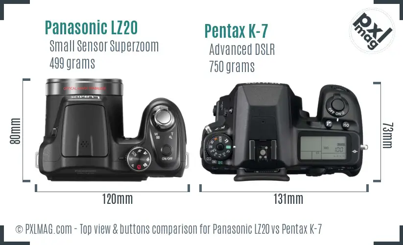 Panasonic LZ20 vs Pentax K-7 top view buttons comparison
