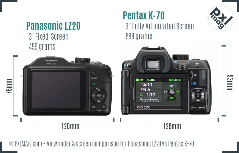Panasonic LZ20 vs Pentax K-70 Screen and Viewfinder comparison