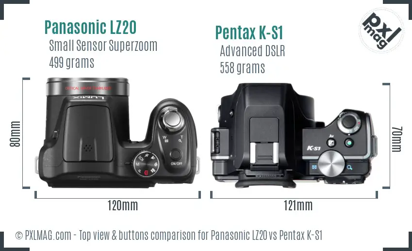 Panasonic LZ20 vs Pentax K-S1 top view buttons comparison