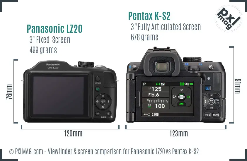 Panasonic LZ20 vs Pentax K-S2 Screen and Viewfinder comparison