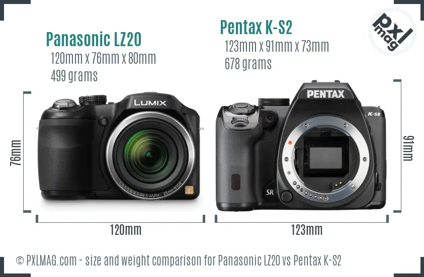 Panasonic LZ20 vs Pentax K-S2 size comparison