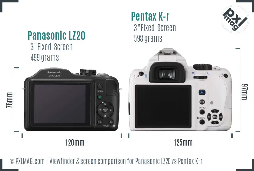Panasonic LZ20 vs Pentax K-r Screen and Viewfinder comparison