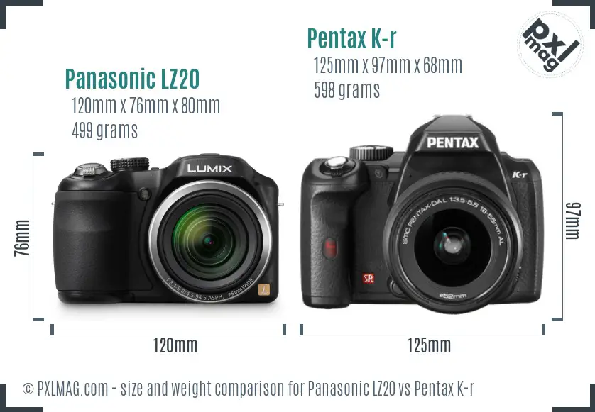 Panasonic LZ20 vs Pentax K-r size comparison