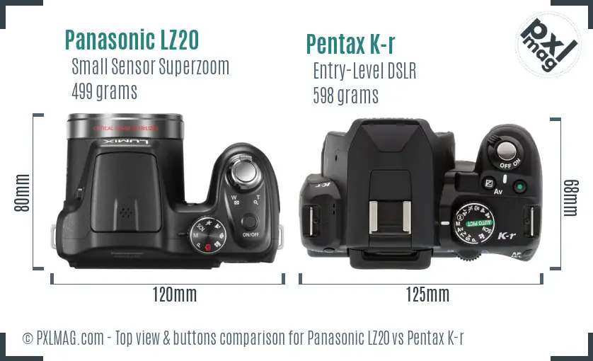 Panasonic LZ20 vs Pentax K-r top view buttons comparison