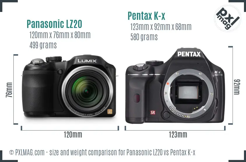 Panasonic LZ20 vs Pentax K-x size comparison