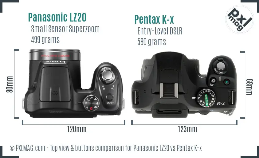 Panasonic LZ20 vs Pentax K-x top view buttons comparison
