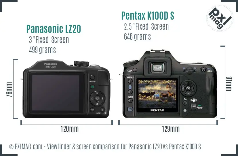 Panasonic LZ20 vs Pentax K100D S Screen and Viewfinder comparison