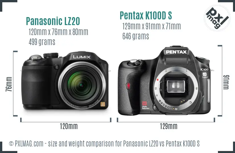 Panasonic LZ20 vs Pentax K100D S size comparison