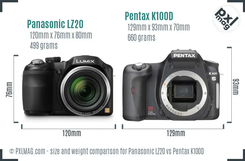 Panasonic LZ20 vs Pentax K100D size comparison