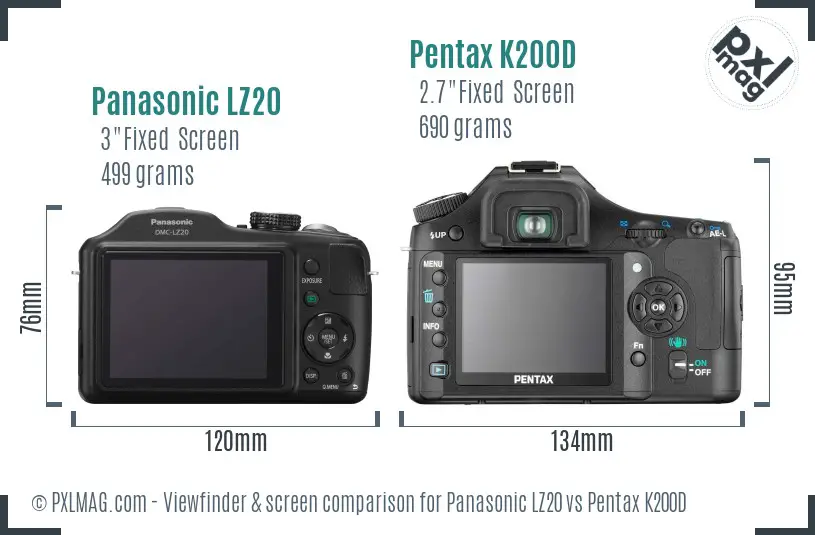 Panasonic LZ20 vs Pentax K200D Screen and Viewfinder comparison