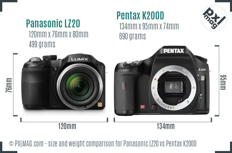 Panasonic LZ20 vs Pentax K200D size comparison