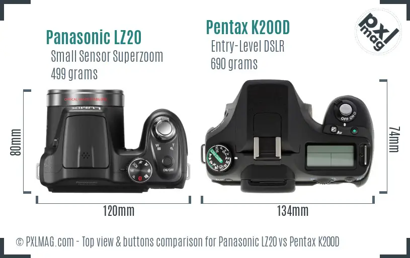 Panasonic LZ20 vs Pentax K200D top view buttons comparison