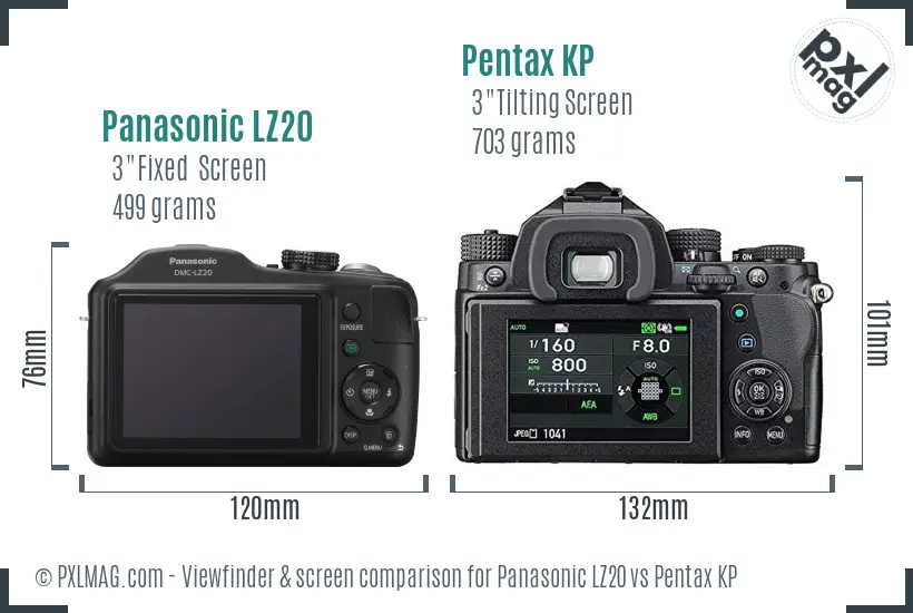 Panasonic LZ20 vs Pentax KP Screen and Viewfinder comparison