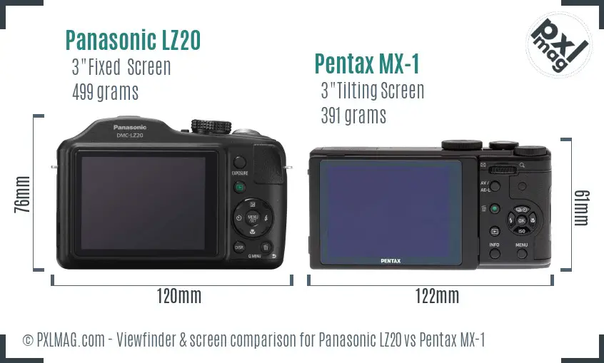 Panasonic LZ20 vs Pentax MX-1 Screen and Viewfinder comparison