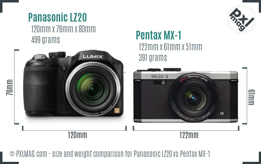 Panasonic LZ20 vs Pentax MX-1 size comparison