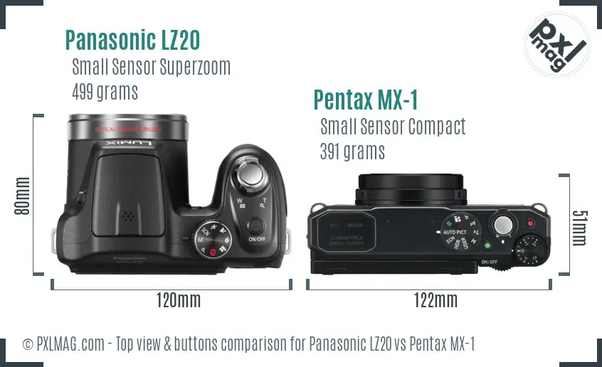 Panasonic LZ20 vs Pentax MX-1 top view buttons comparison