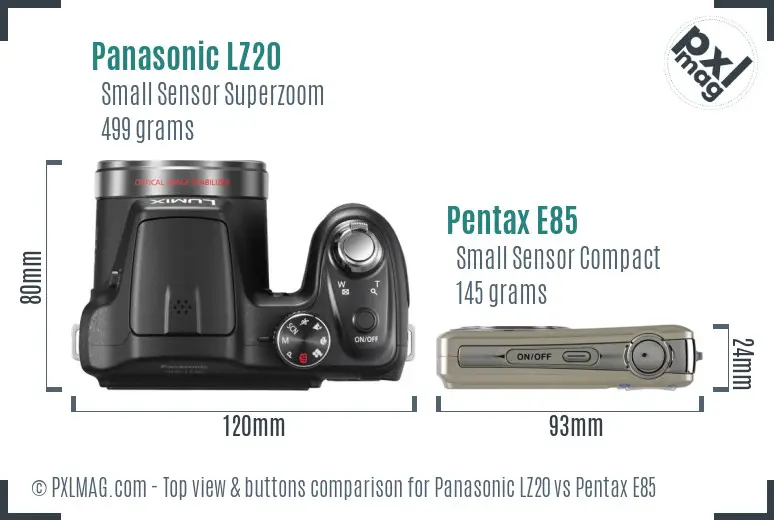 Panasonic LZ20 vs Pentax E85 top view buttons comparison