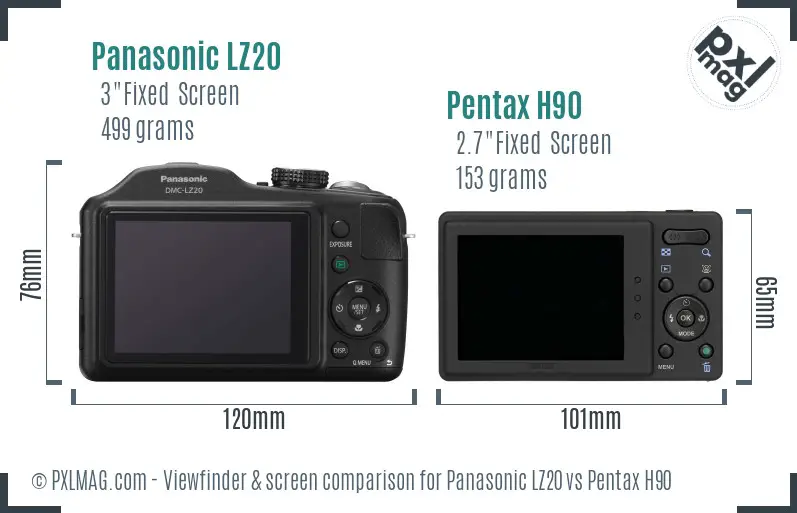 Panasonic LZ20 vs Pentax H90 Screen and Viewfinder comparison