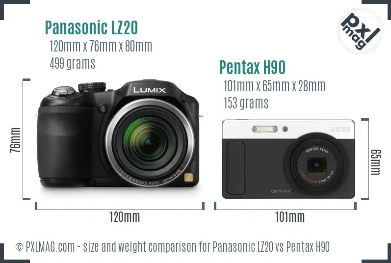 Panasonic LZ20 vs Pentax H90 size comparison