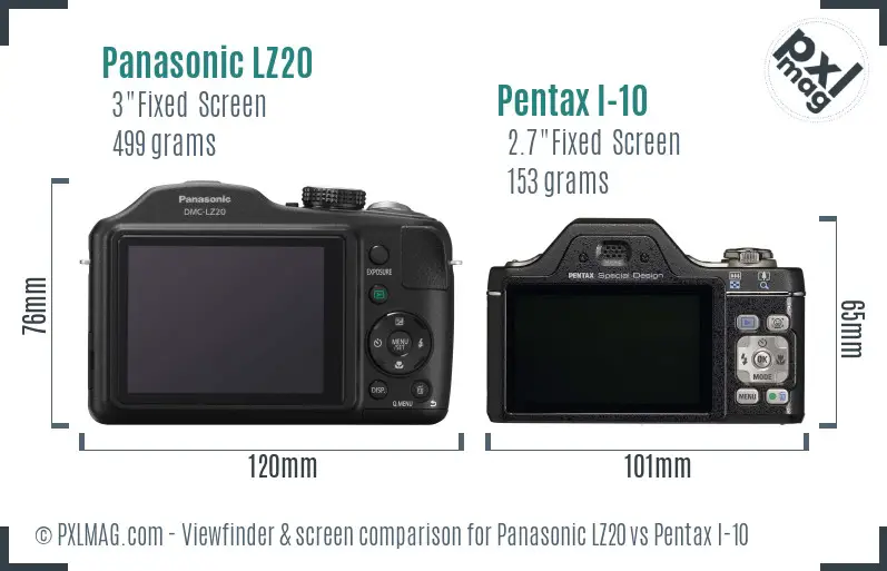 Panasonic LZ20 vs Pentax I-10 Screen and Viewfinder comparison