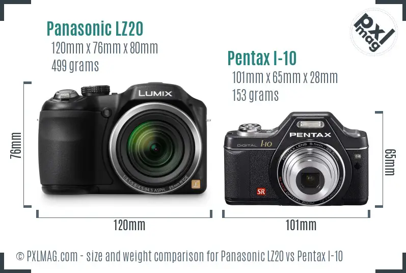 Panasonic LZ20 vs Pentax I-10 size comparison