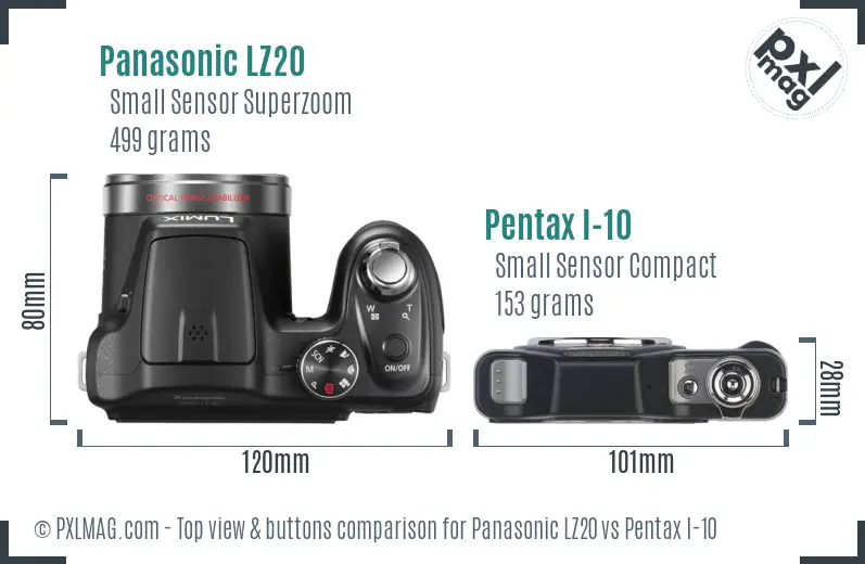 Panasonic LZ20 vs Pentax I-10 top view buttons comparison