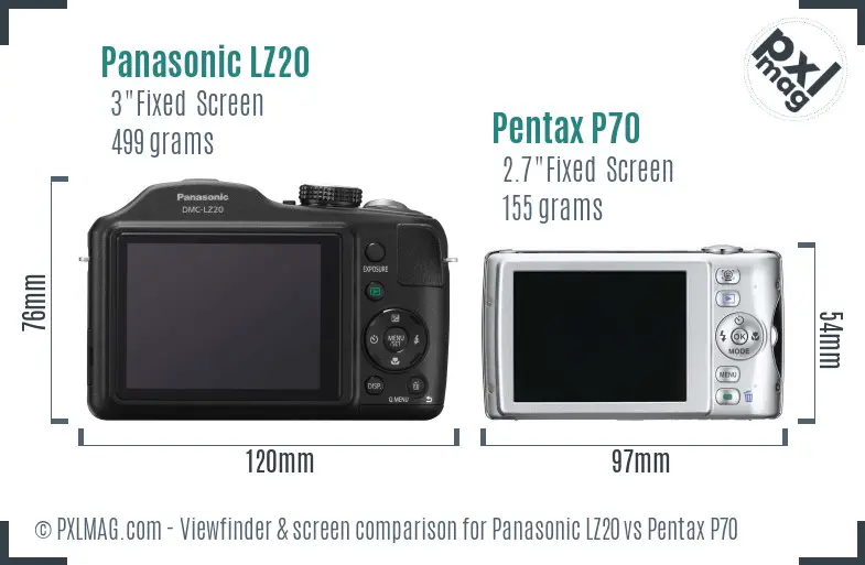 Panasonic LZ20 vs Pentax P70 Screen and Viewfinder comparison