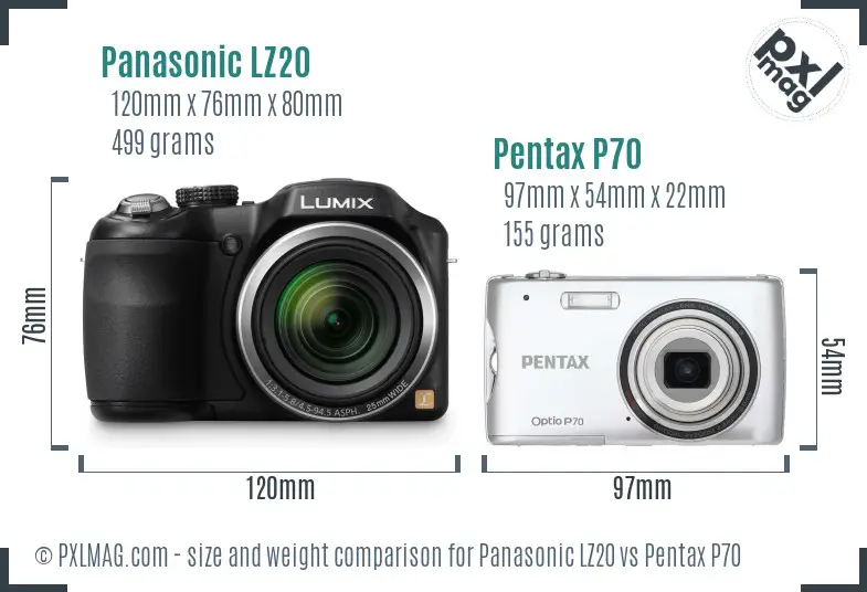 Panasonic LZ20 vs Pentax P70 size comparison