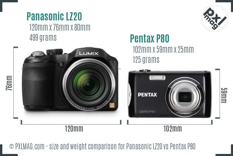 Panasonic LZ20 vs Pentax P80 size comparison