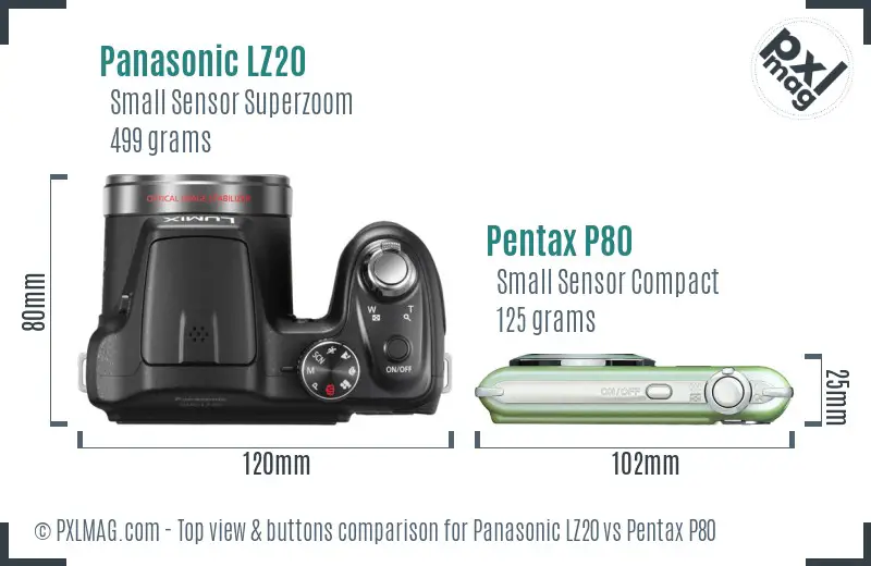 Panasonic LZ20 vs Pentax P80 top view buttons comparison