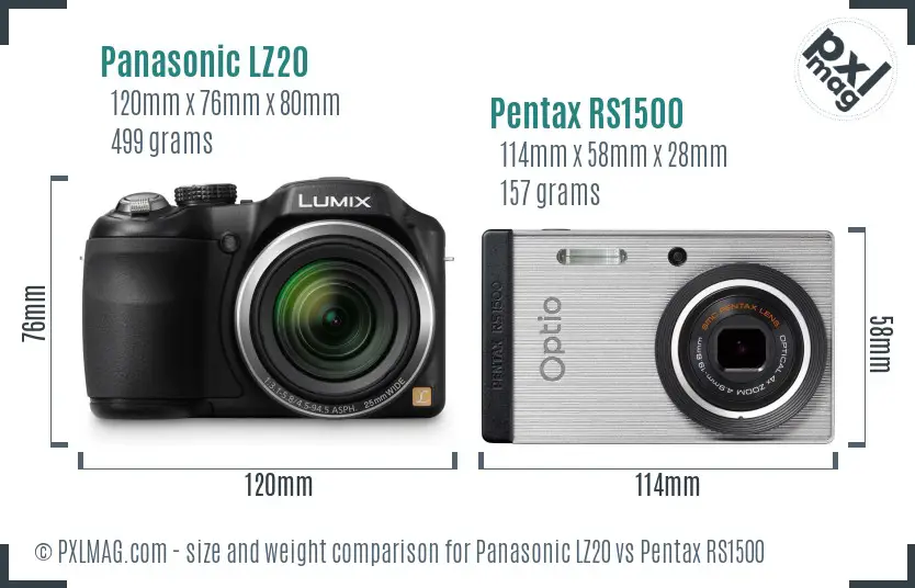 Panasonic LZ20 vs Pentax RS1500 size comparison