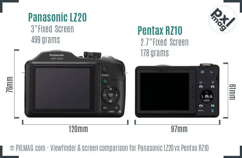 Panasonic LZ20 vs Pentax RZ10 Screen and Viewfinder comparison