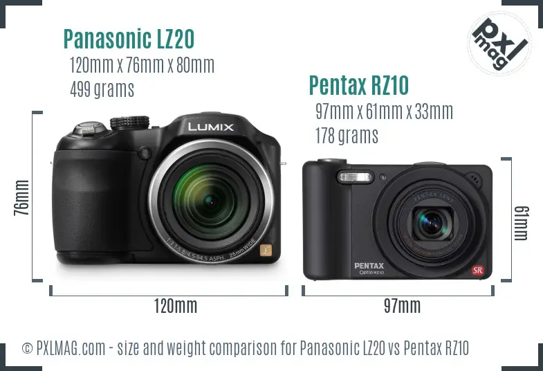 Panasonic LZ20 vs Pentax RZ10 size comparison