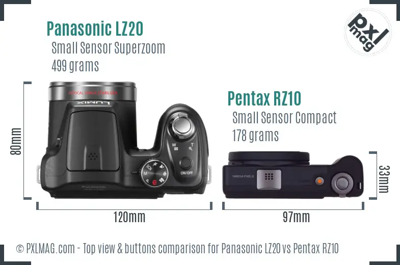 Panasonic LZ20 vs Pentax RZ10 top view buttons comparison