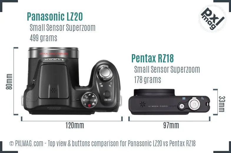 Panasonic LZ20 vs Pentax RZ18 top view buttons comparison