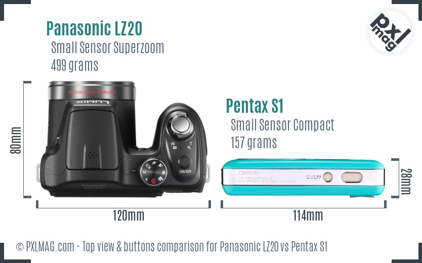 Panasonic LZ20 vs Pentax S1 top view buttons comparison