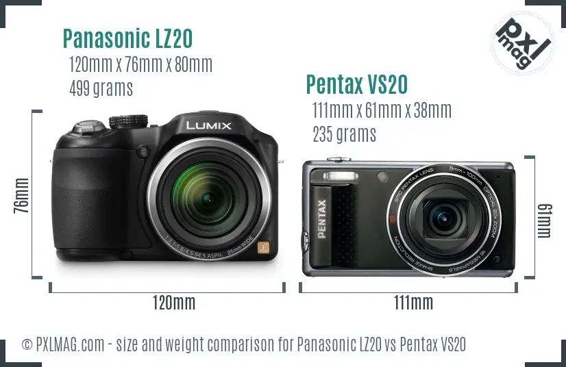 Panasonic LZ20 vs Pentax VS20 size comparison