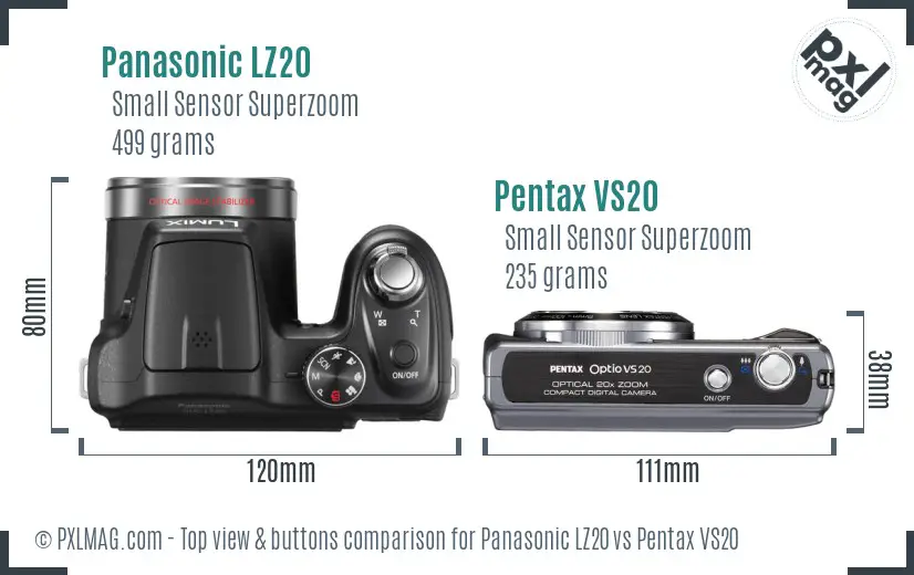 Panasonic LZ20 vs Pentax VS20 top view buttons comparison
