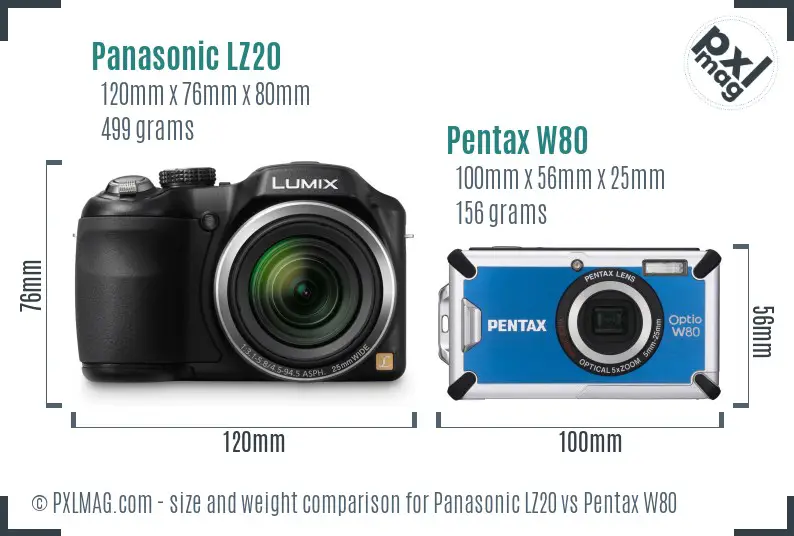 Panasonic LZ20 vs Pentax W80 size comparison