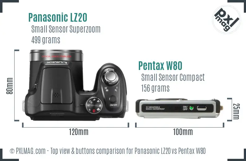 Panasonic LZ20 vs Pentax W80 top view buttons comparison