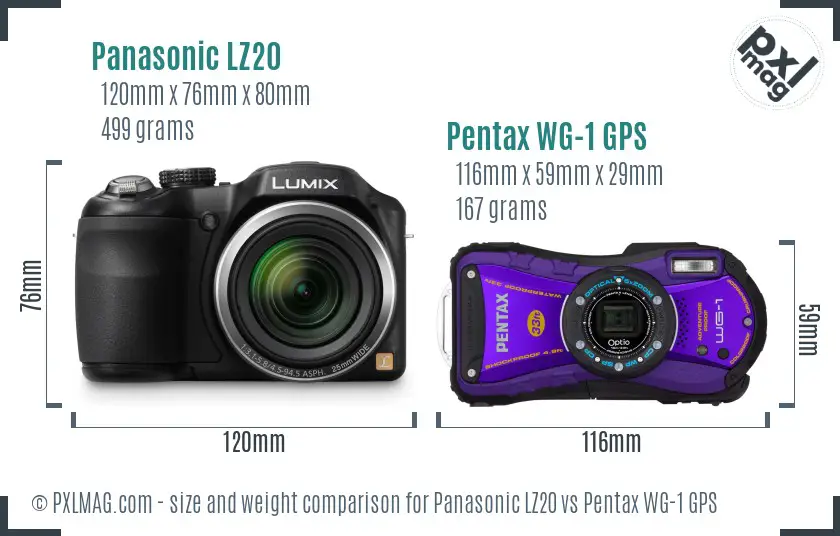 Panasonic LZ20 vs Pentax WG-1 GPS size comparison