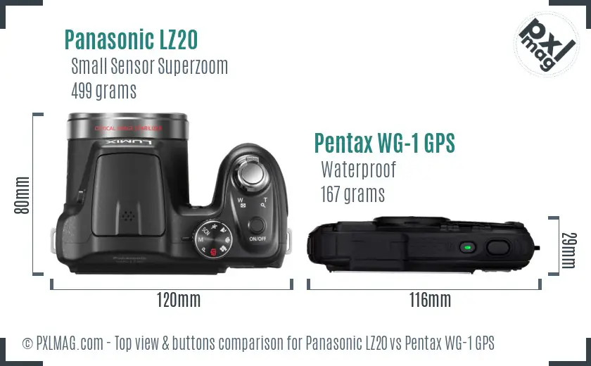 Panasonic LZ20 vs Pentax WG-1 GPS top view buttons comparison