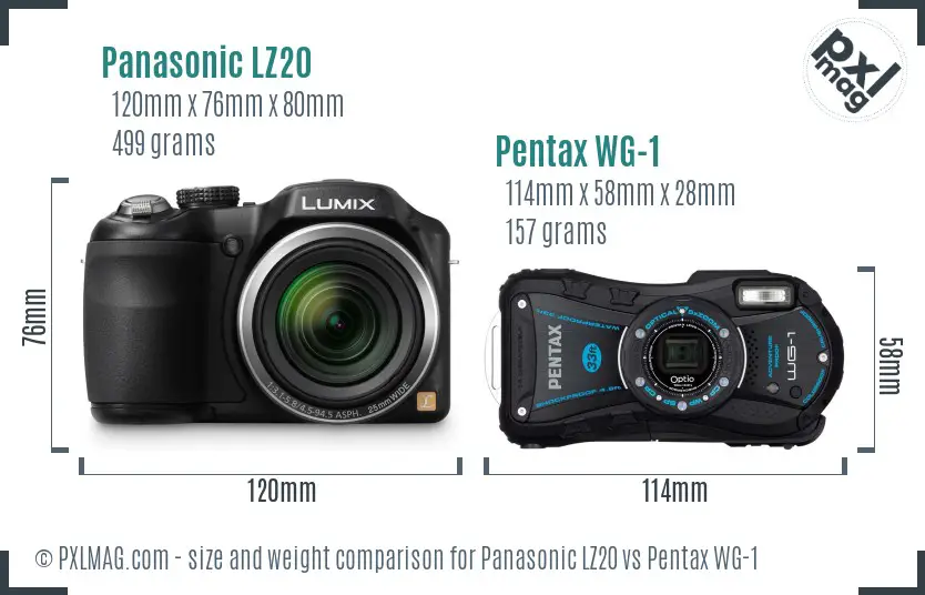 Panasonic LZ20 vs Pentax WG-1 size comparison
