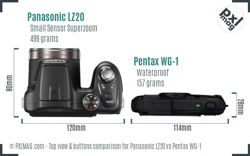 Panasonic LZ20 vs Pentax WG-1 top view buttons comparison