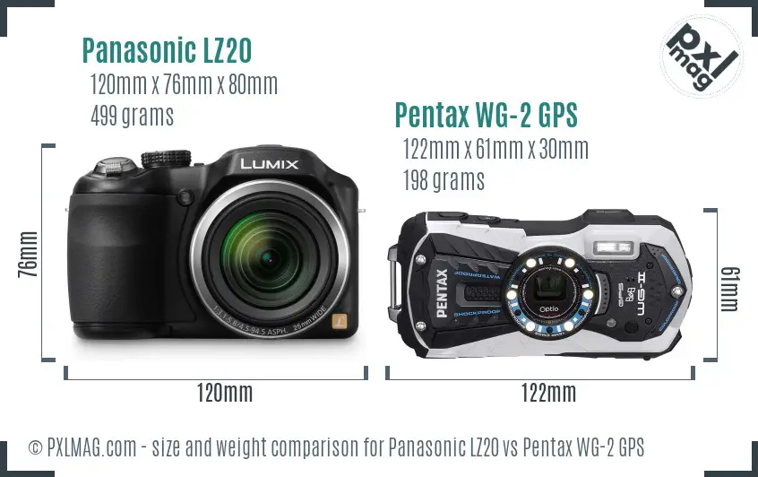 Panasonic LZ20 vs Pentax WG-2 GPS size comparison