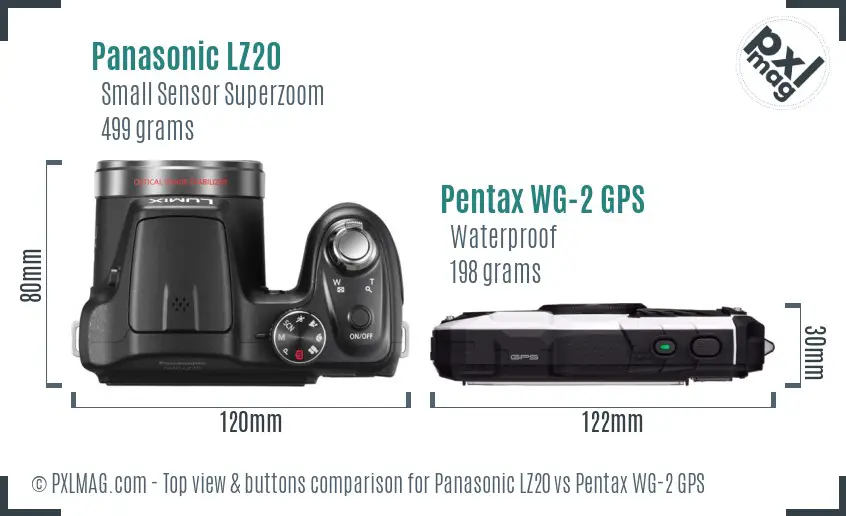 Panasonic LZ20 vs Pentax WG-2 GPS top view buttons comparison
