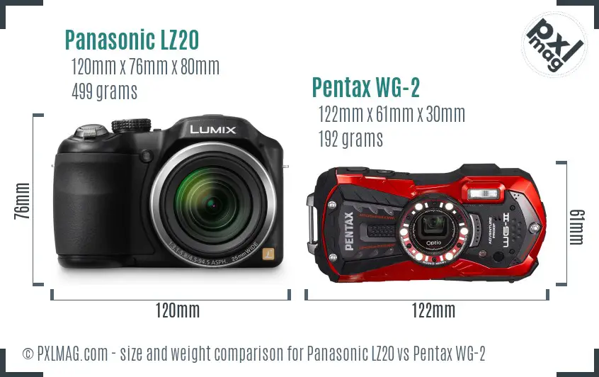Panasonic LZ20 vs Pentax WG-2 size comparison