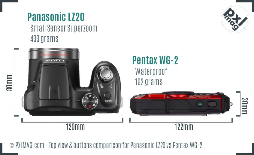 Panasonic LZ20 vs Pentax WG-2 top view buttons comparison
