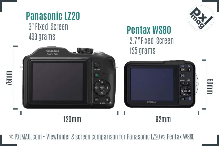 Panasonic LZ20 vs Pentax WS80 Screen and Viewfinder comparison