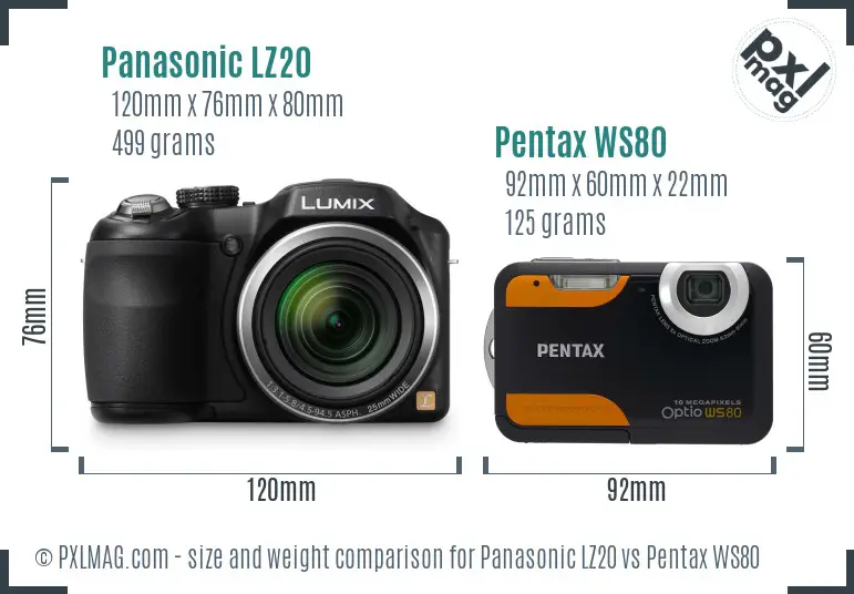 Panasonic LZ20 vs Pentax WS80 size comparison